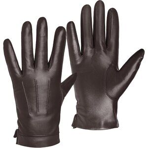 Harssidanzar Men's Sheepskin Leather Gloves, Warm Cashmere Lined, Touch Screen